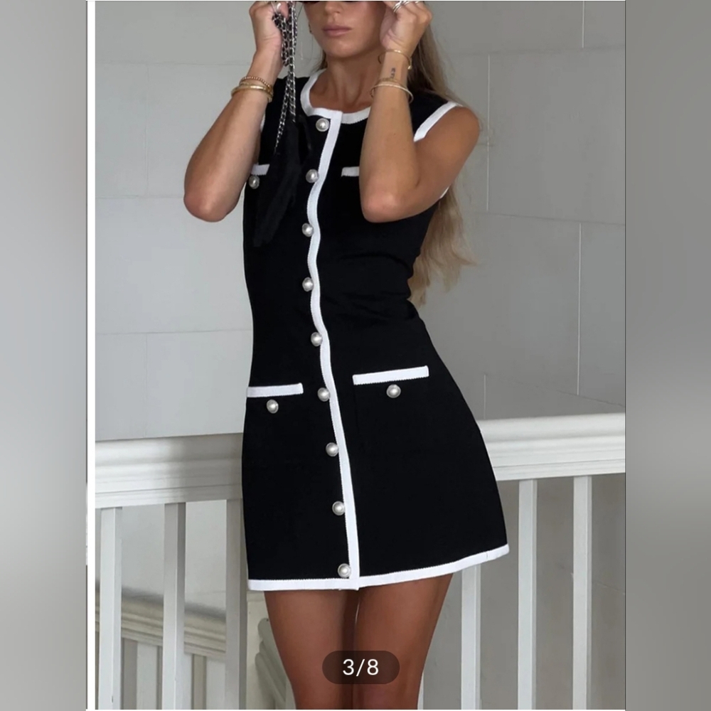 Multi Pocket Button Sleeveless Short Sweater Dress